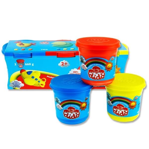 Pasta Modellabile colorata DIDO' TRIS - Ideale per Bambini - 3 Barattoli x  660 gr - con Farina di Grano - Didò
