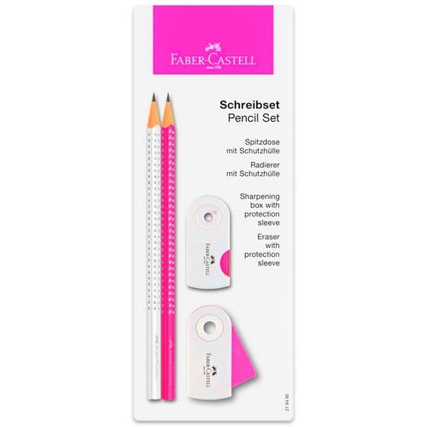 Sparkle Pencil Set – Rosa Fluo e Bianco – Set 2 matite ergonomiche, Gomma e  Temperamatite c/protezione – art. 21 84 95 – Faber-Castell