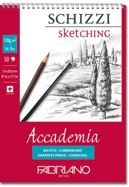 Blocco di carta da disegno Accademia - Sketchbook con Spirale - schizzi -  sketching - 50 fogli A4 - Fabriano