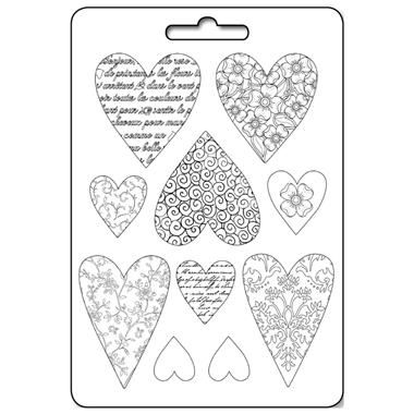 Stampi A4 in pvc flessibile Heart Cuori per ceramica - gesso - terracotta  - resina - sapone - art. K3PTA425 - Stamperia